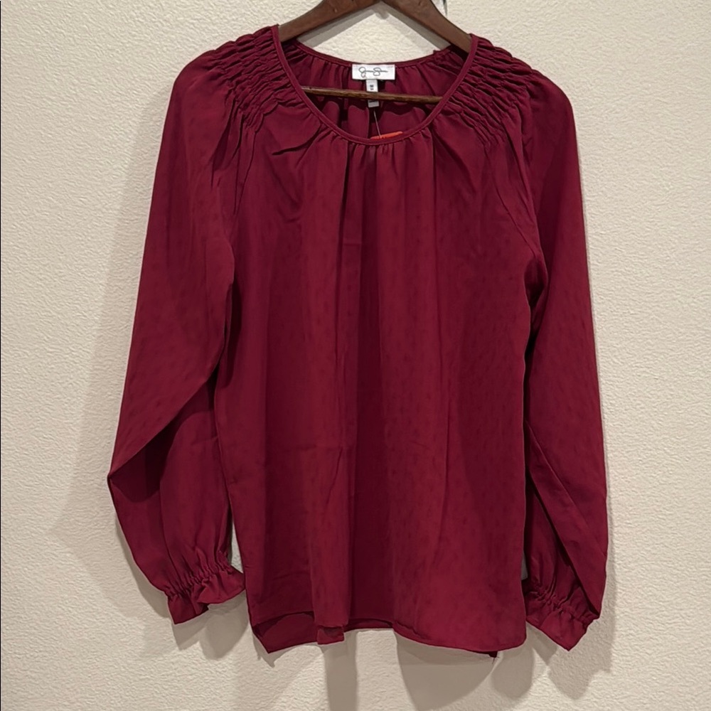 Jessica Simpson Red Ruched Bib Collar Blouse